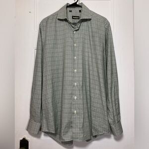 Paul Stuart Men’s Checkered Plaid Long Sleeve Button Down Shirt Green Sz Large